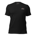 Redcastaway black 100% cotton classic tee with minimalist sunset graphic and logo on chest.