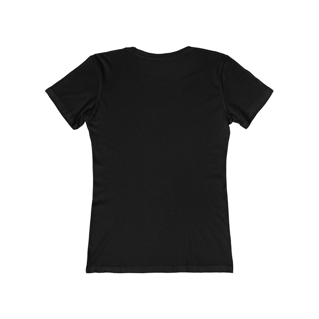 Redcastaway™ women's black 100% cotton slim-fit tee with a subtle horizon and sun graphic.