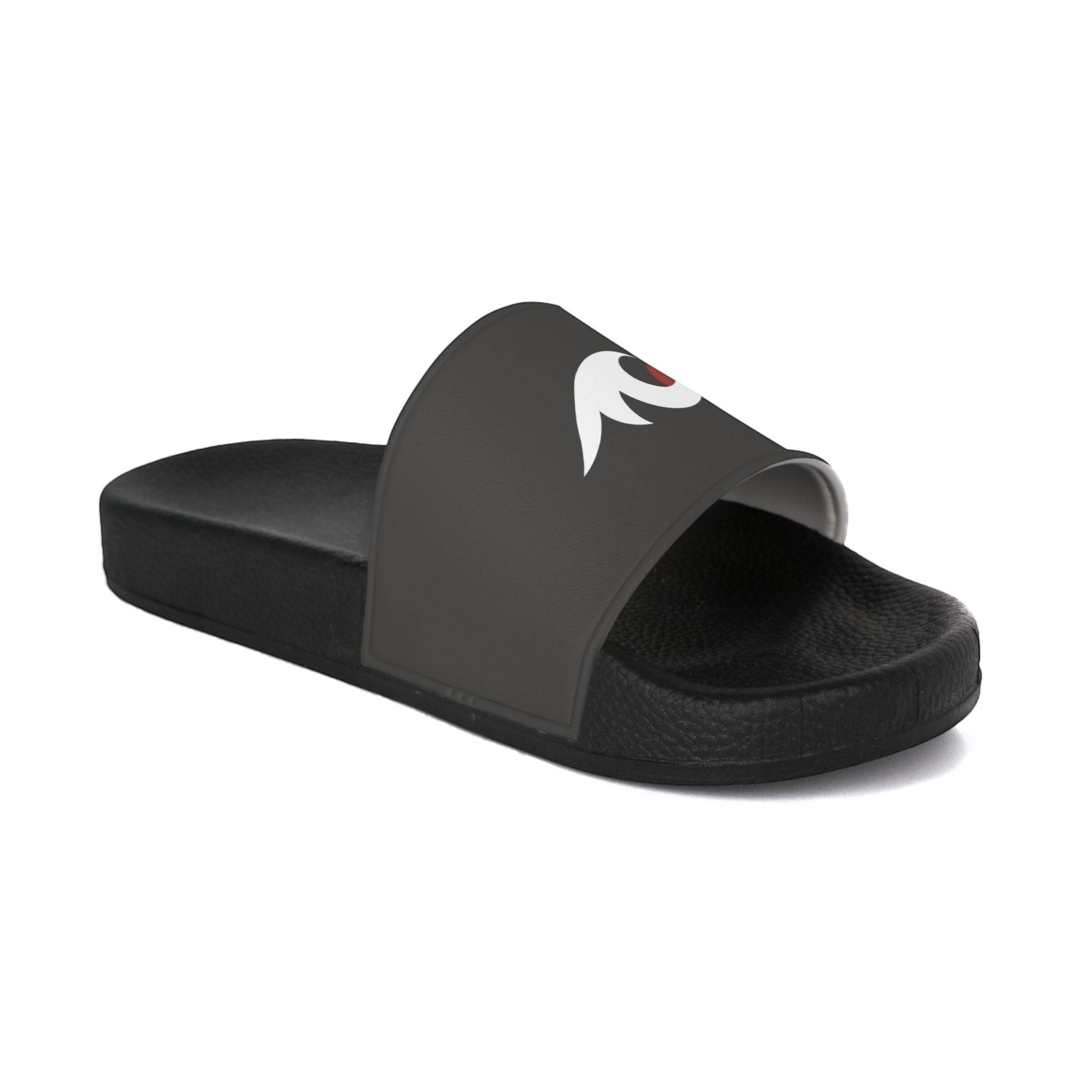 Redcastaway black PVC foam slides with a grey strap featuring a white and red logo. Comfortable, quick-drying, and easy to clean.
