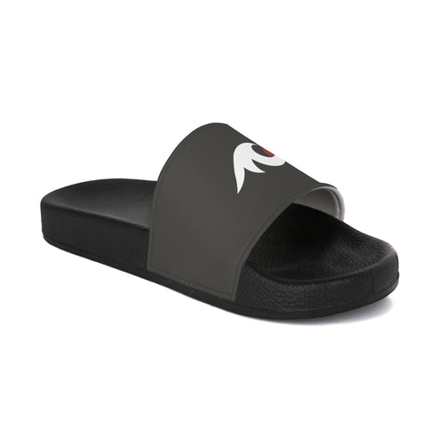 Redcastaway black PVC foam slides with a grey strap featuring a white and red logo. Comfortable, quick-drying, and easy to clean.
