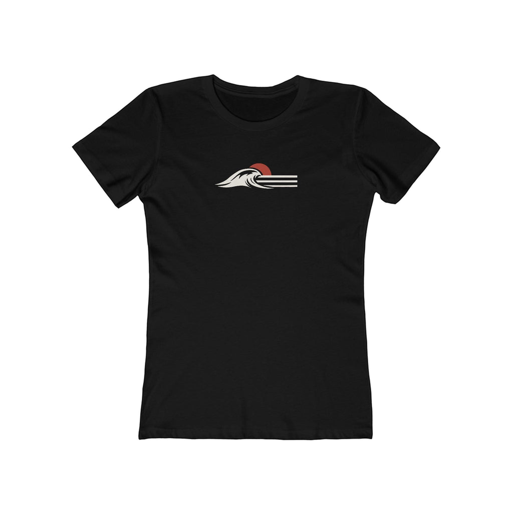 Redcastaway™ black 100% cotton tee with minimalist wave and sun graphic. Slim fit, crew neck, short sleeves.