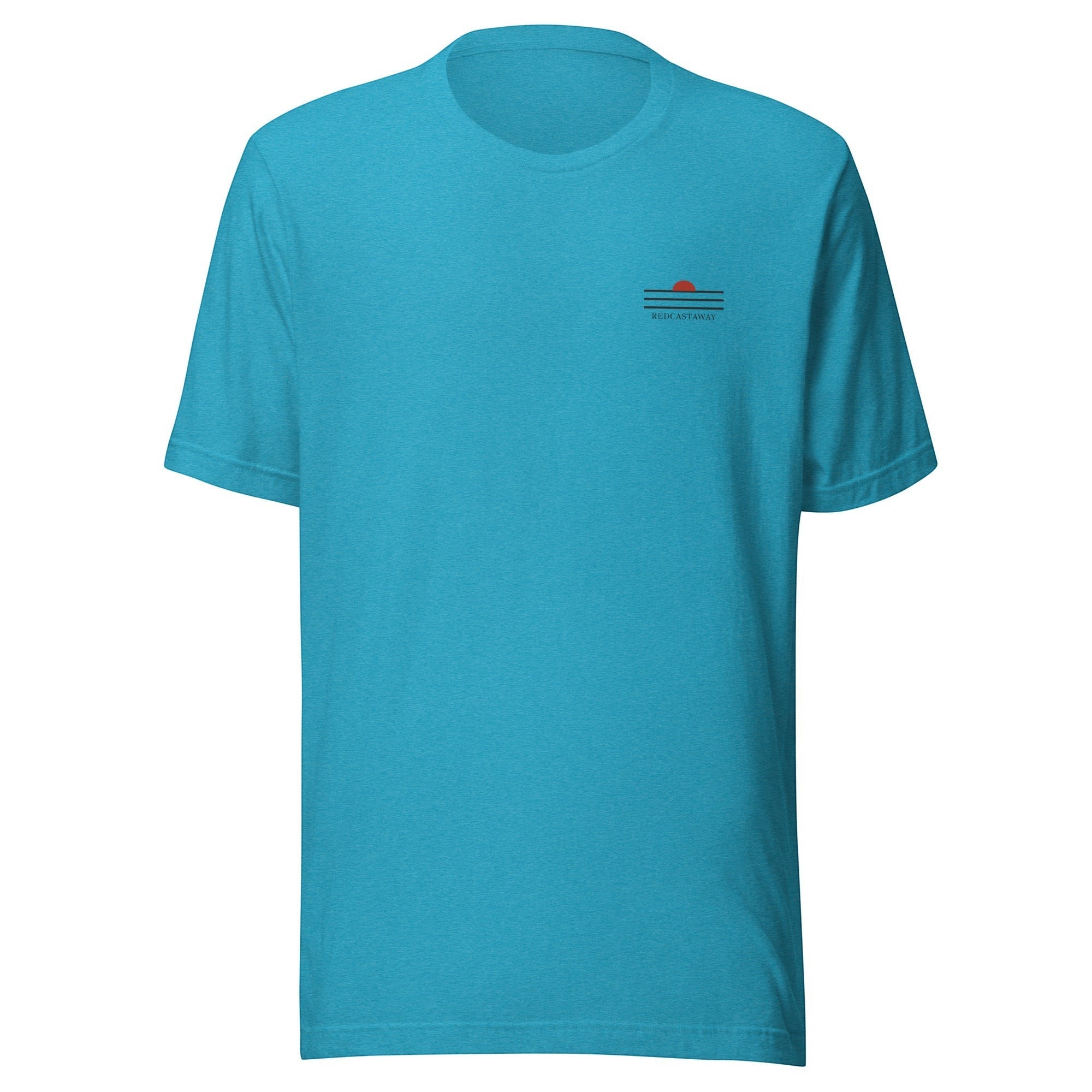 Redcastaway unisex t-shirt in bright blue, 100% combed and ring-spun cotton, with a small embroidered horizon wave logo.