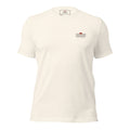 Redcastaway™ men's cream 100% cotton classic tee with a small embroidered sunset logo on the left chest.