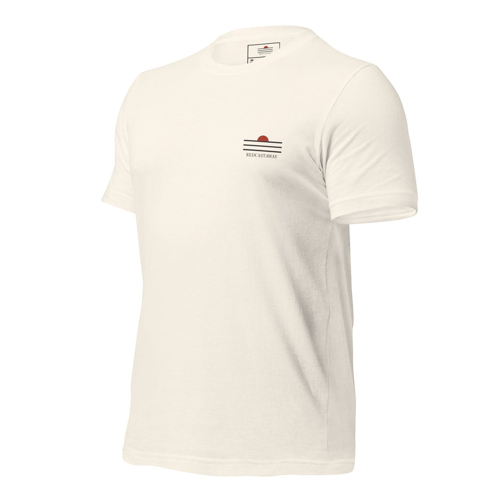 Redcastaway™ Men's cream 100% cotton classic tee with a small red sun logo on the left chest.