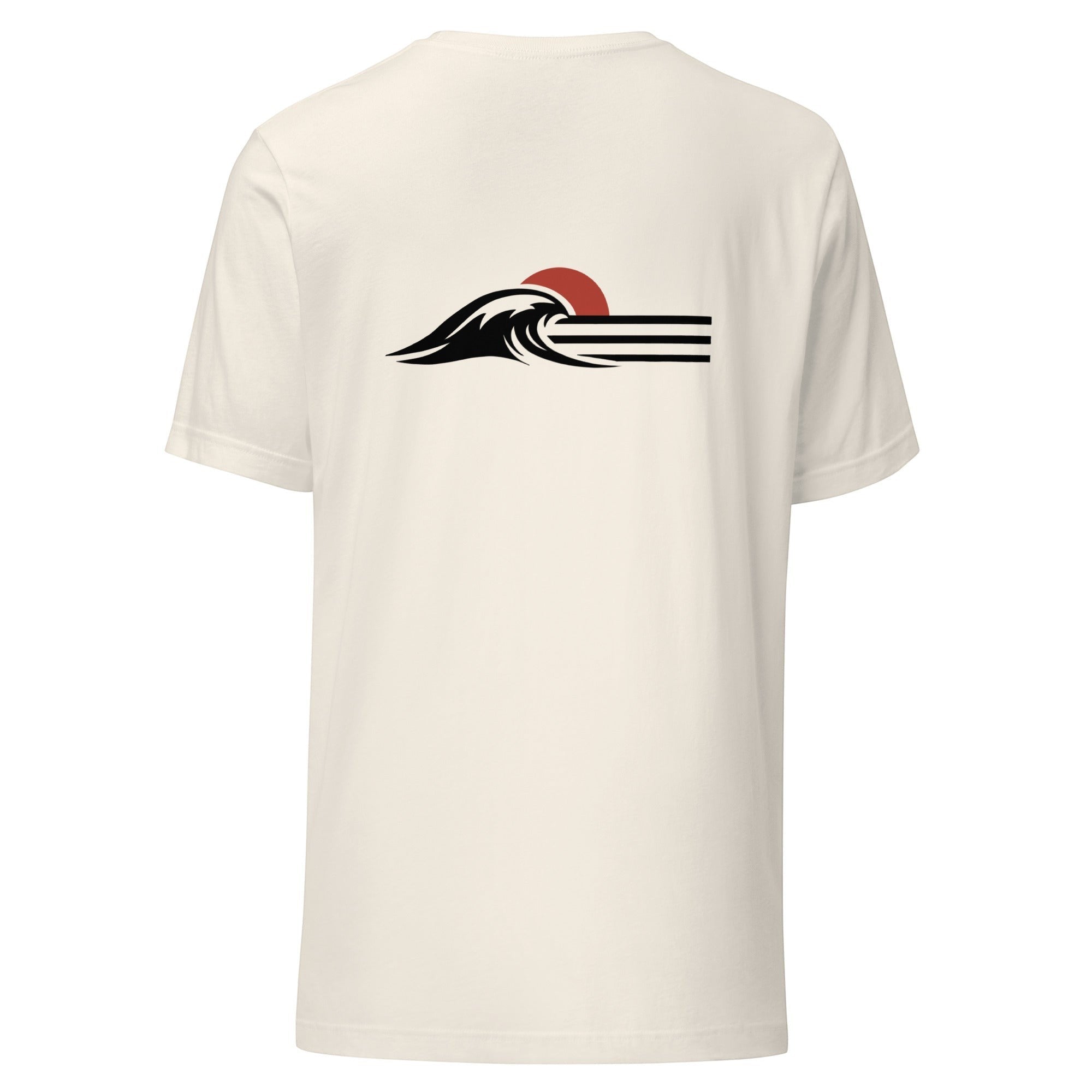 Redcastaway Horizon Wave unisex t-shirt in cream, made from 100% combed and ring-spun cotton with a wave and sun graphic.
