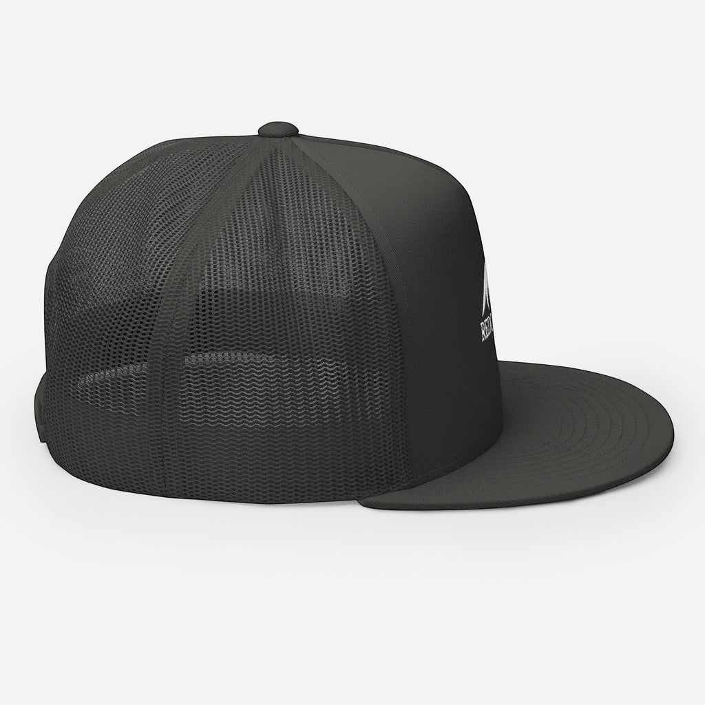 Redcastaway Drift Trucker Cap in dark grey with mesh back and flat bill. Features a snapback closure.