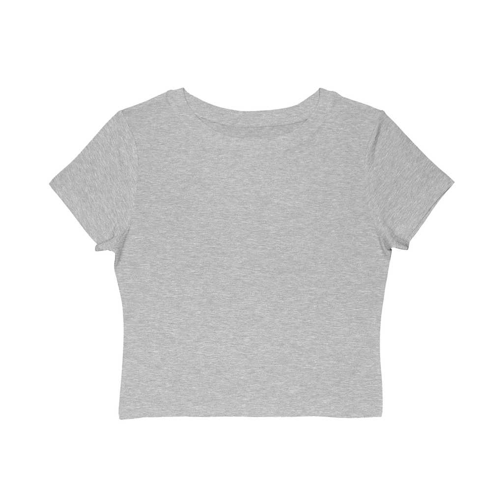 Redcastaway Women's grey cropped baby tee with crew neck and short sleeves, made from 60% cotton and 40% polyester.