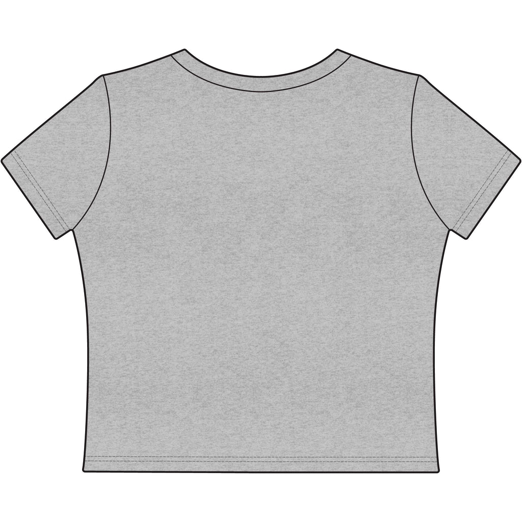 Redcastaway women's heather grey cropped baby tee, 60/40 cotton-poly blend, crew neck, short sleeves.