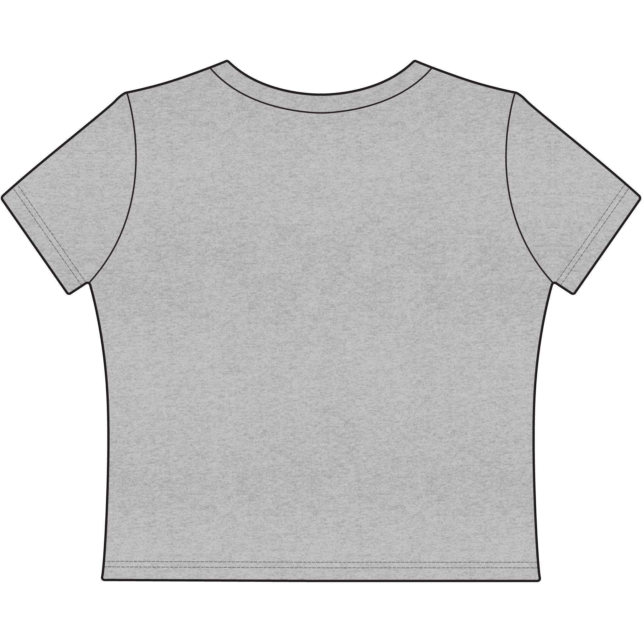 Redcastaway women's heather grey cropped baby tee, 60/40 cotton-poly blend, crew neck, short sleeves.