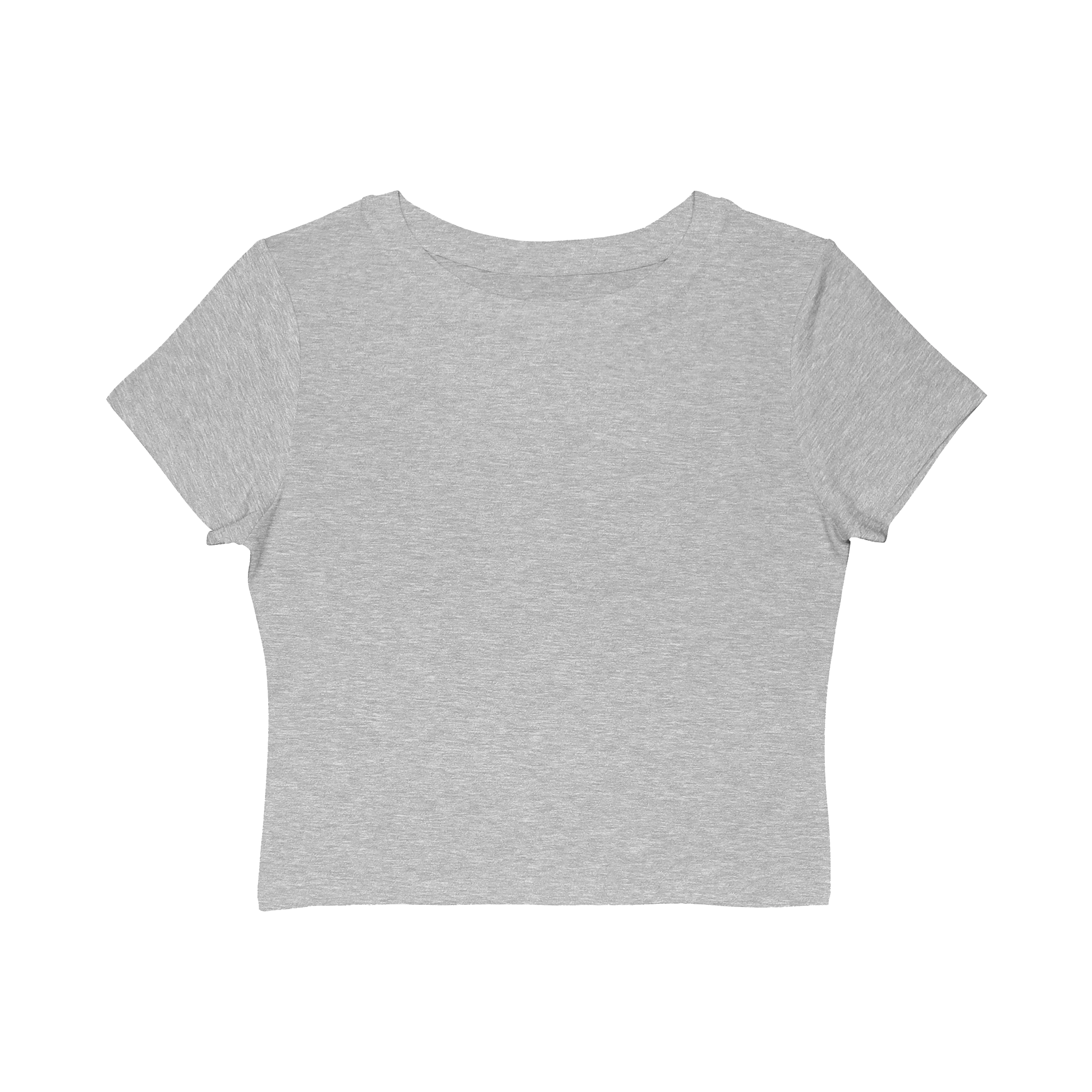 Redcastaway Women's heather grey cropped baby tee, 60% cotton/40% polyester, crew neck, short sleeves.