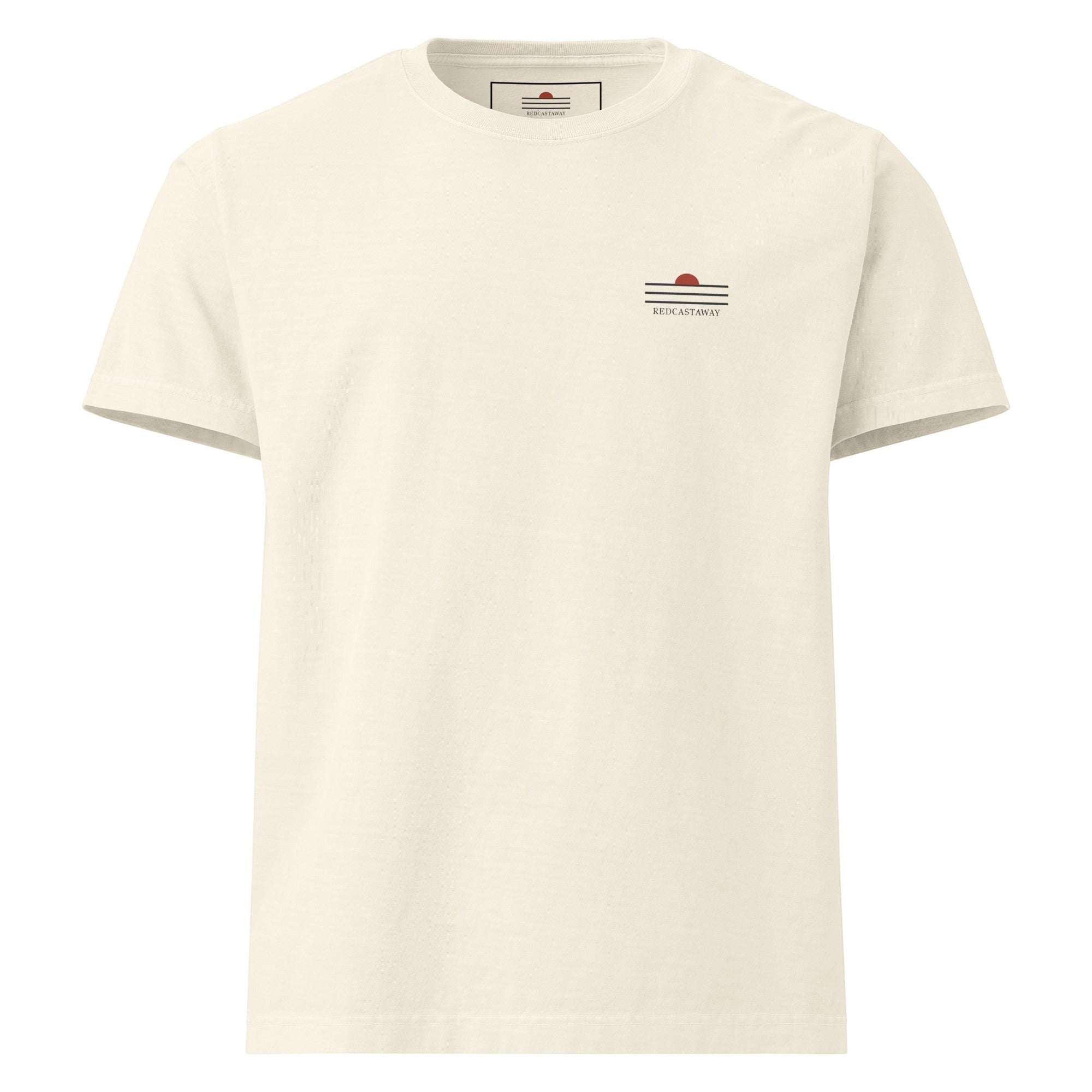 Redcastaway cream 100% cotton oversized t-shirt with subtle front logo and bold back graphic.