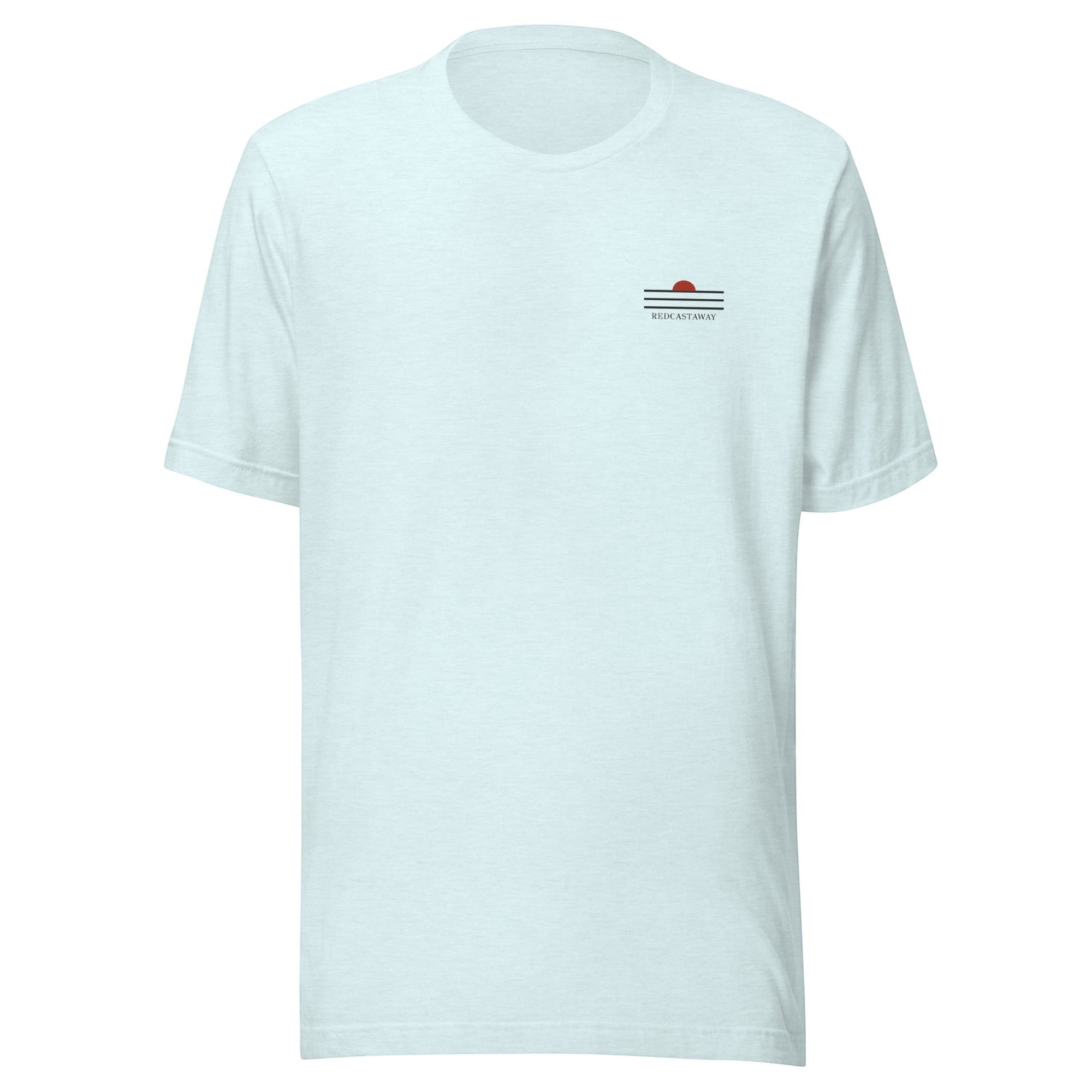 Redcastaway Horizon Wave unisex t-shirt in light blue, made from 100% combed and ring-spun cotton with a subtle chest logo.