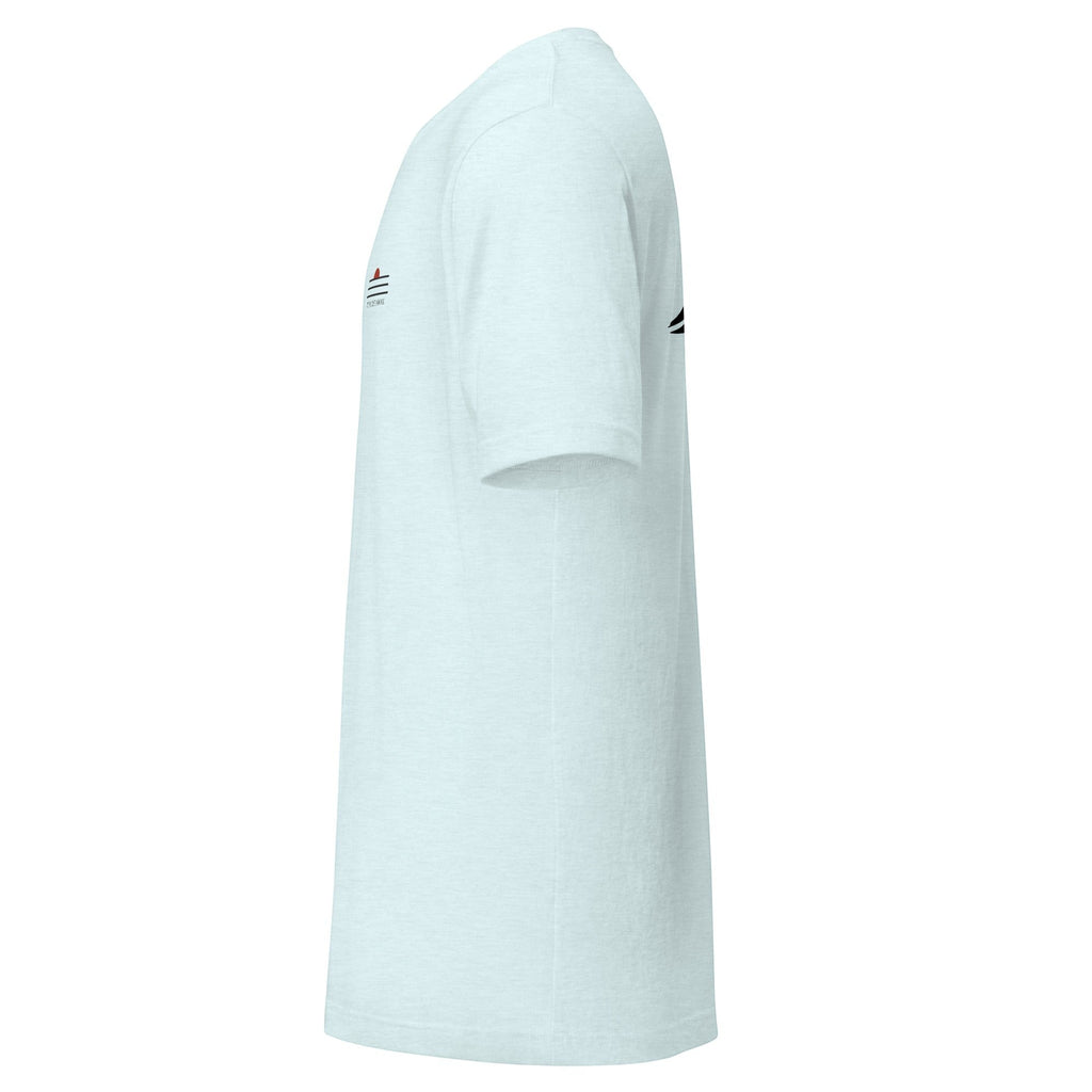 Redcastaway Horizon Wave unisex t-shirt in light blue, made from 100% combed and ring-spun cotton. Features a subtle wave graphic.