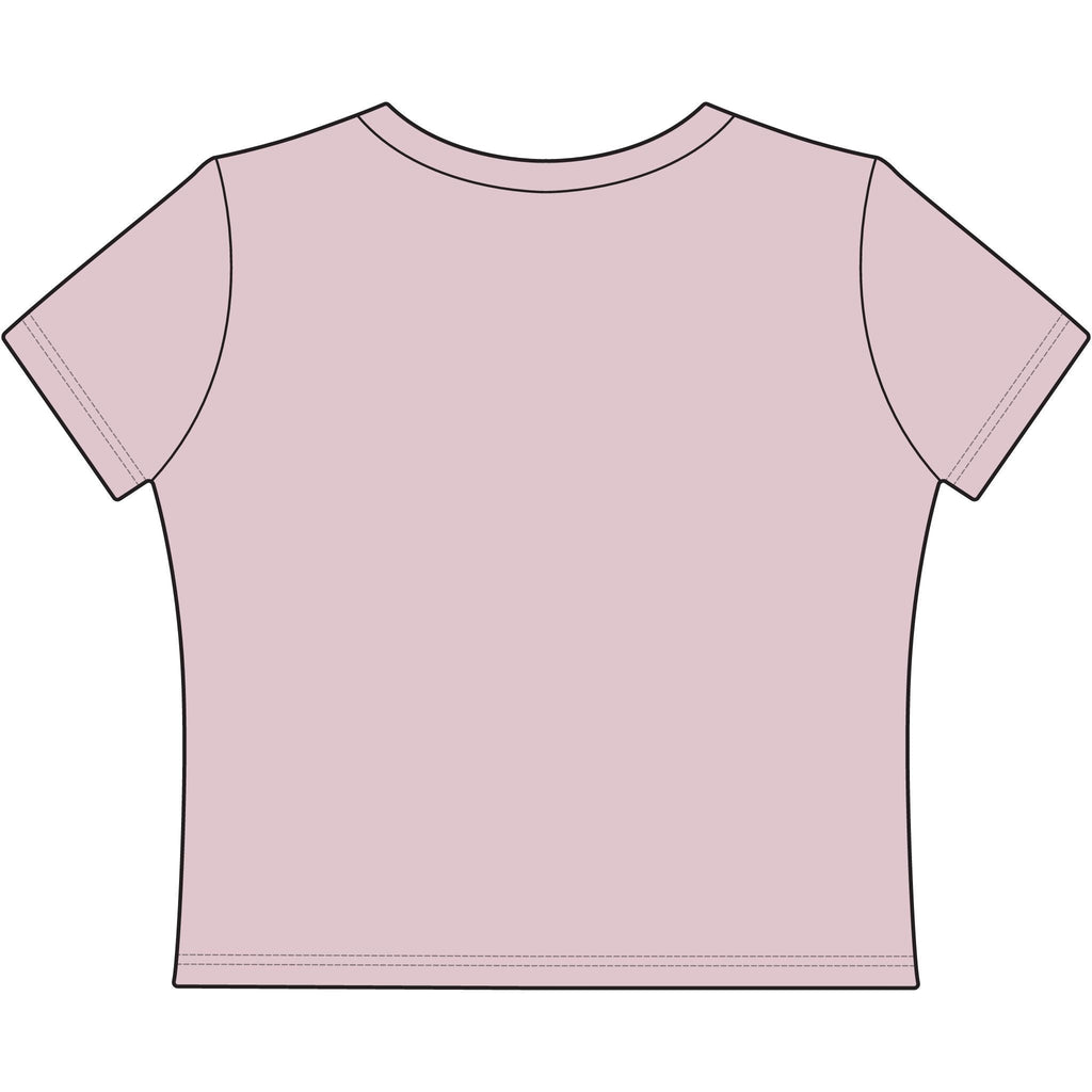 Redcastaway Women's light pink cropped baby tee with crew neck and short sleeves, made of 60% cotton and 40% polyester.