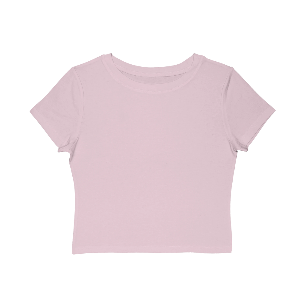 Redcastaway Women's light pink cropped baby tee with crew neck and short sleeves, made of 60% cotton/40% polyester.
