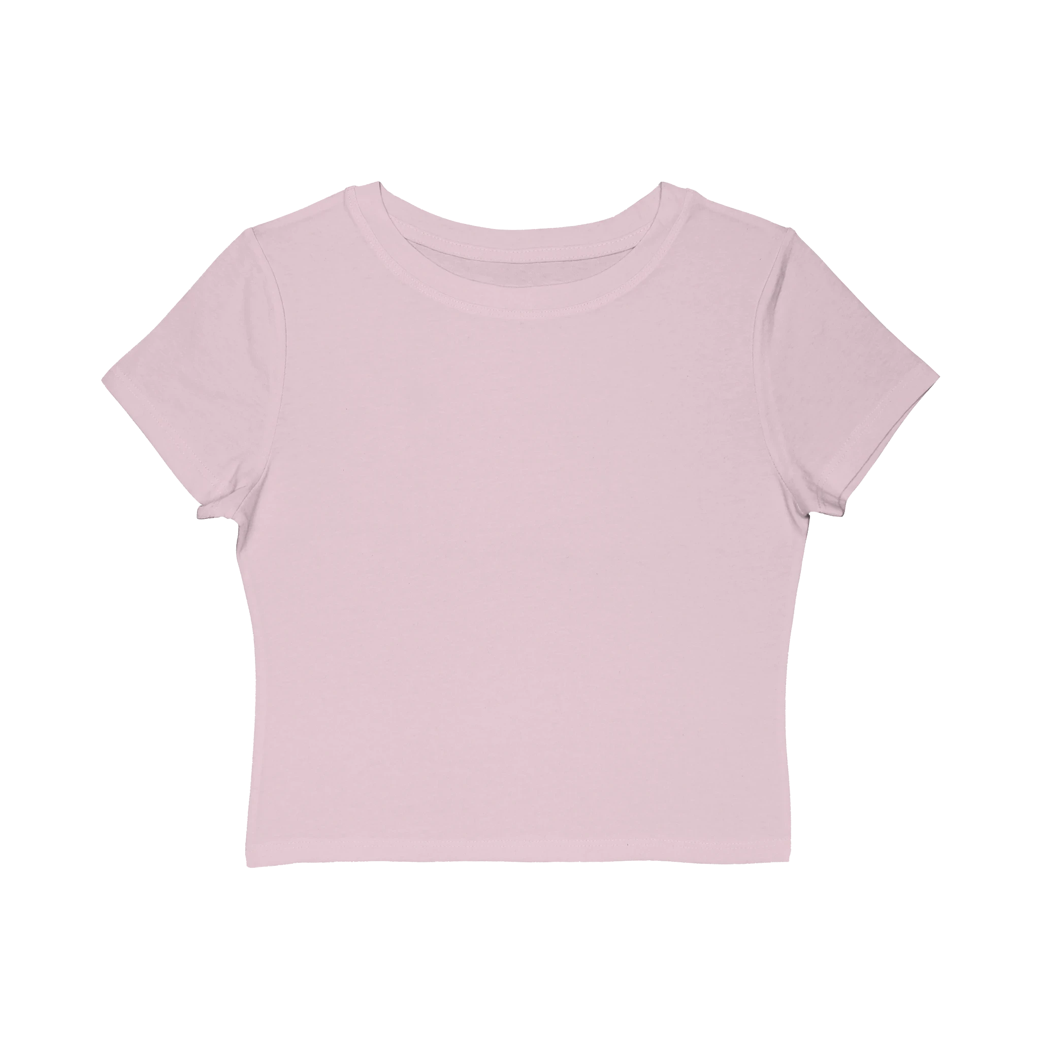 Redcastaway Women's light pink cropped baby tee with crew neck and short sleeves, made of 60% cotton/40% polyester.
