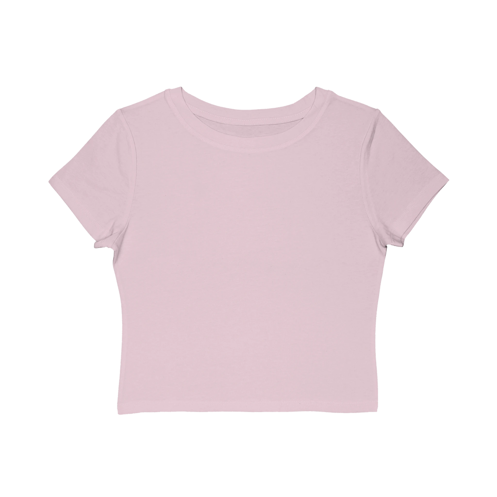 Redcastaway Women's light pink cropped baby tee, 60% cotton/40% polyester blend with crew neck.