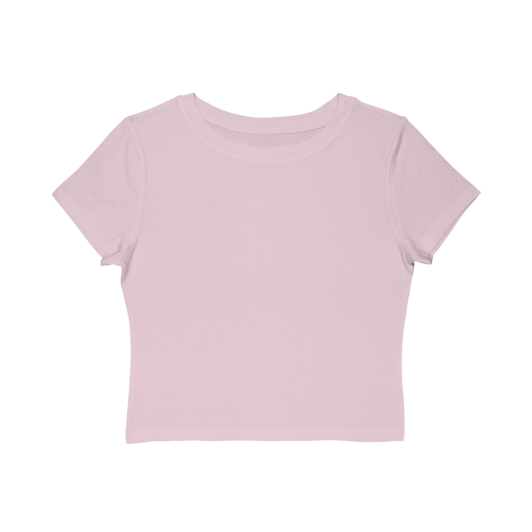 Redcastaway Women's light pink cropped baby tee, 60% cotton/40% polyester blend with crew neck.