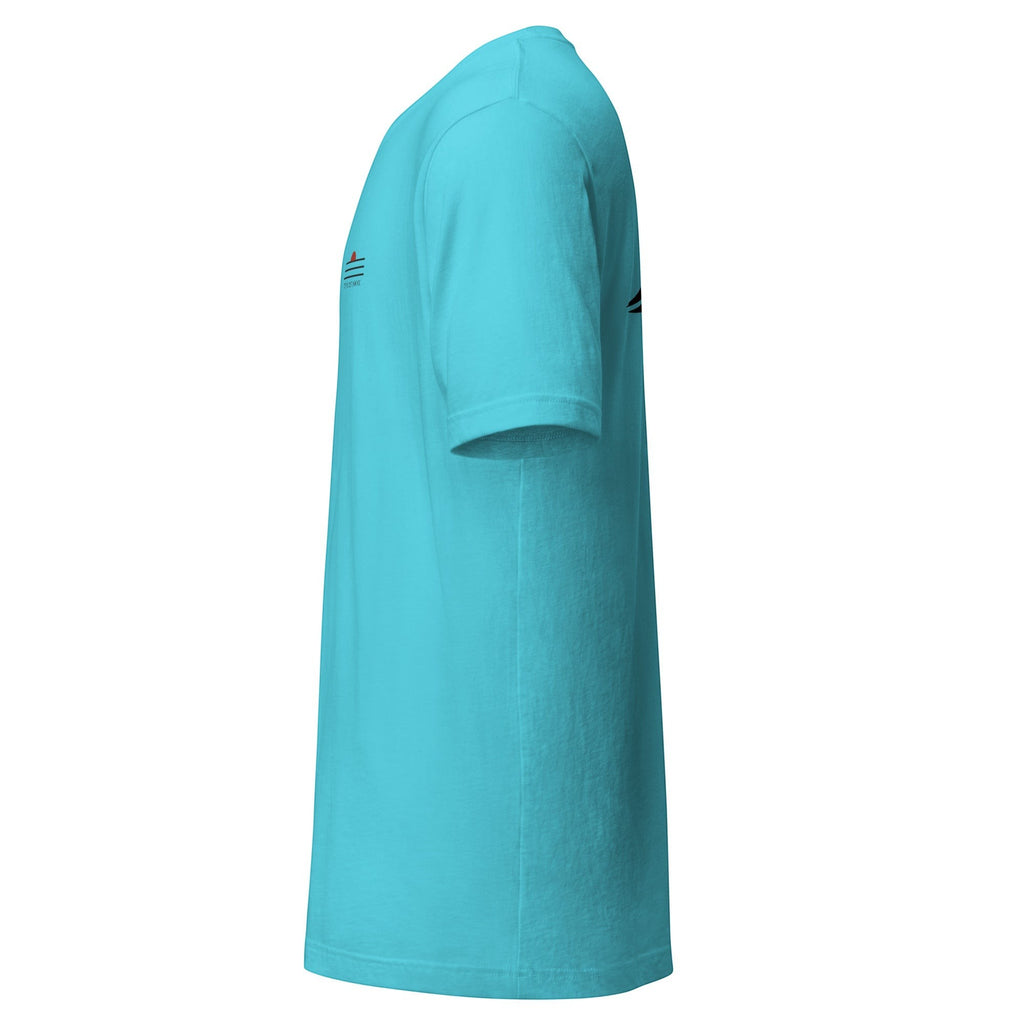 Redcastaway Horizon Wave unisex t-shirt in turquoise blue, made from 100% combed and ring-spun cotton.
