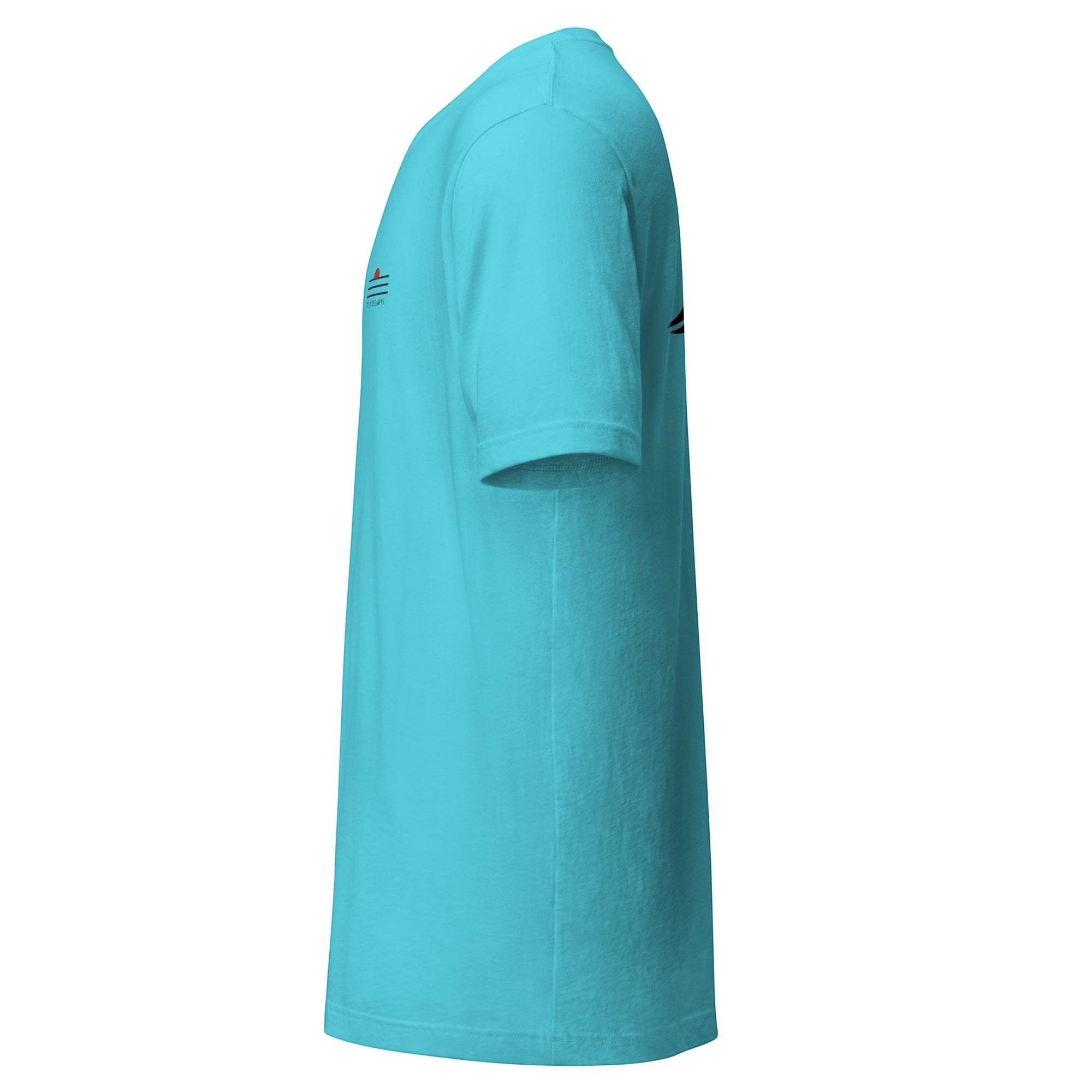 Redcastaway Horizon Wave unisex t-shirt in turquoise blue, made from 100% combed and ring-spun cotton.