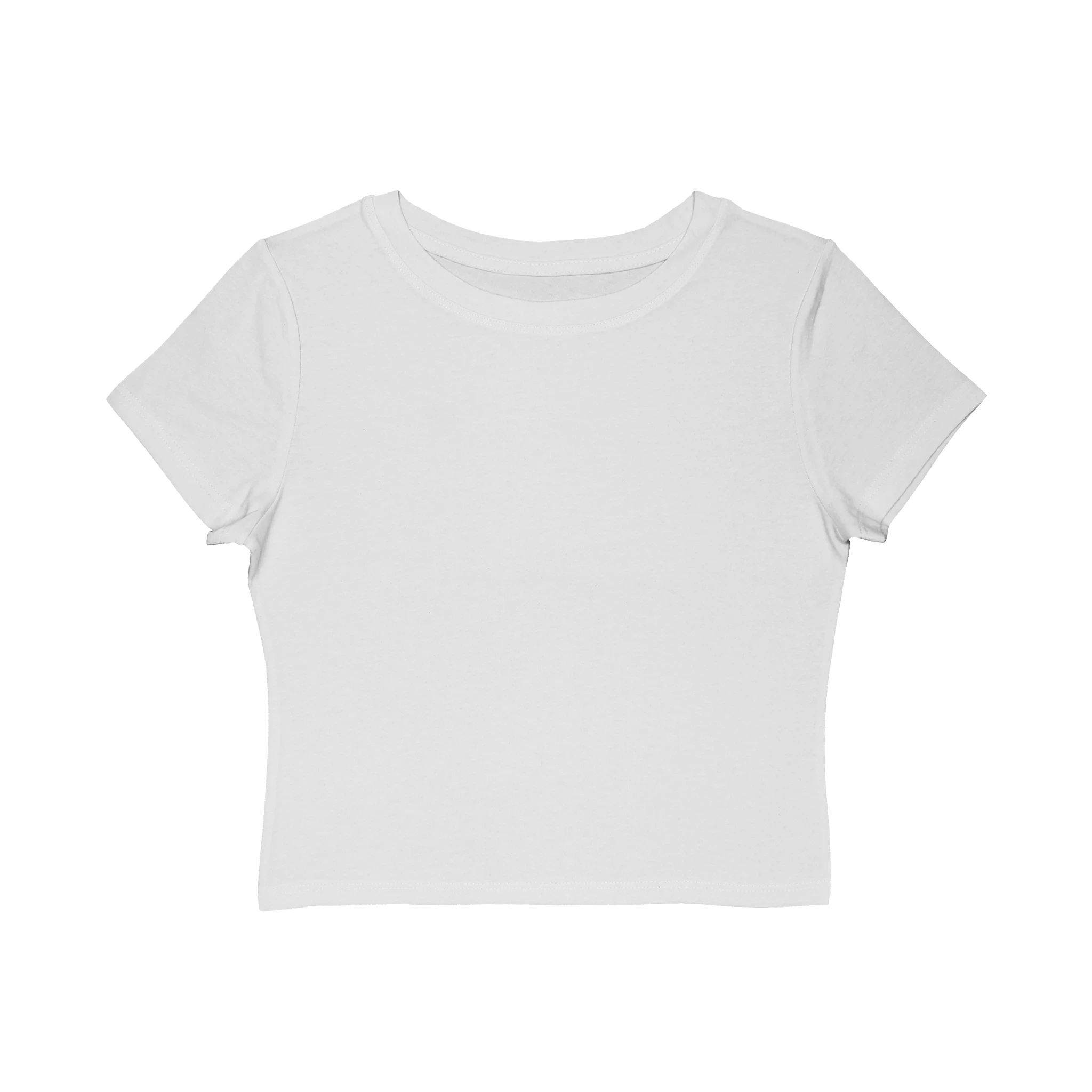 Redcastaway Women's white cropped baby tee, 60% cotton/40% polyester knit with crew neck and short sleeves.