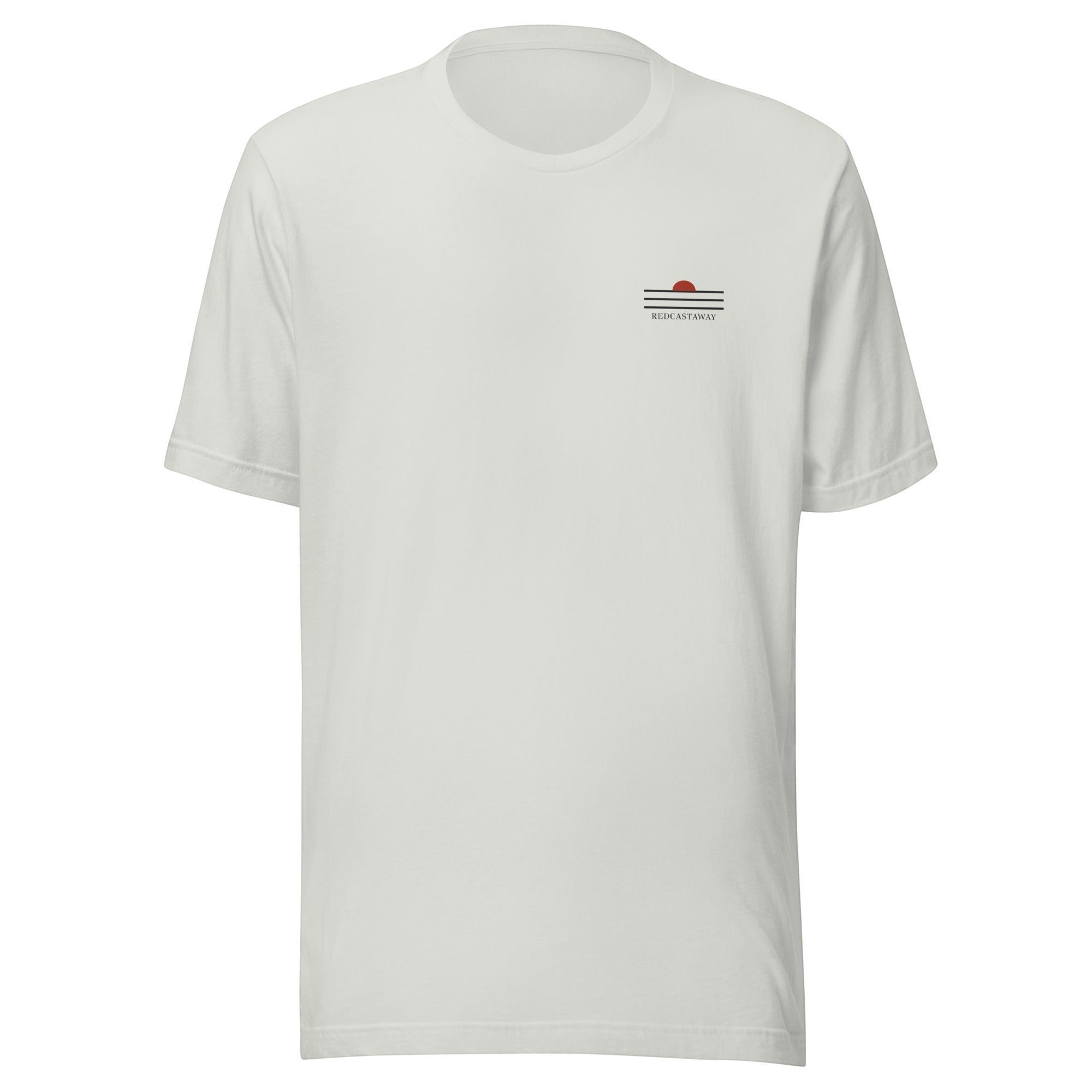 Redcastaway Horizon Wave unisex t-shirt in white, made from 100% combed and ring-spun cotton with a small chest logo.