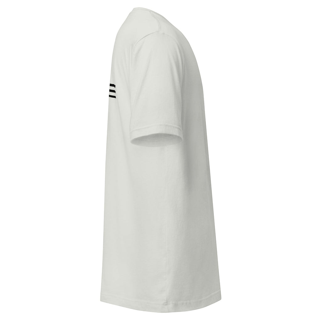 Redcastaway Horizon Wave unisex white 100% cotton t-shirt with black logo detail on sleeve.