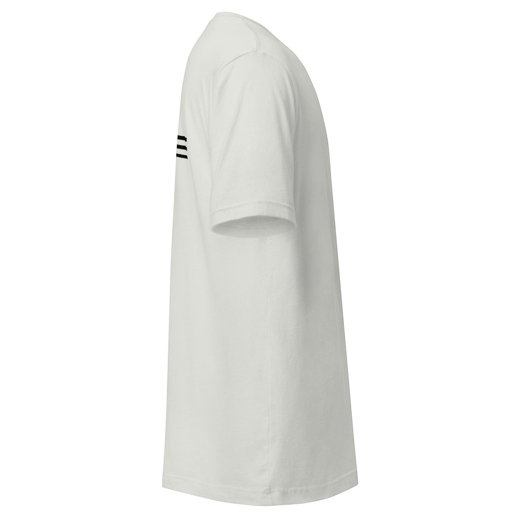 Redcastaway Horizon Wave unisex white 100% cotton t-shirt with black logo detail on sleeve.