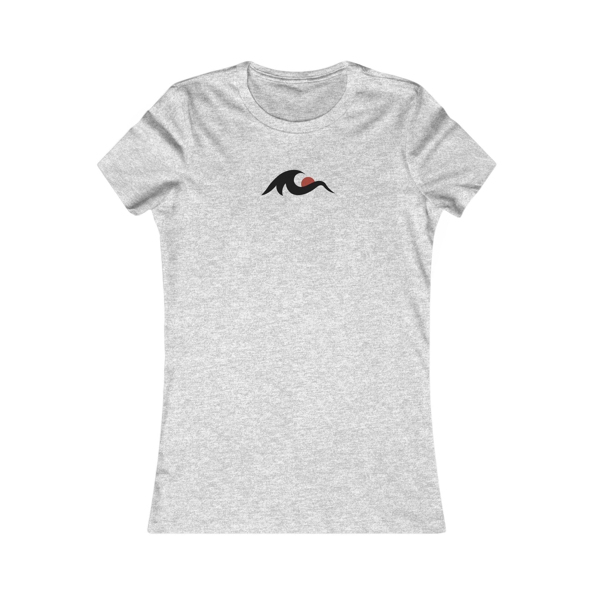 Redcastaway Women's light grey cotton t-shirt with a small black wave and red sun logo on the chest.